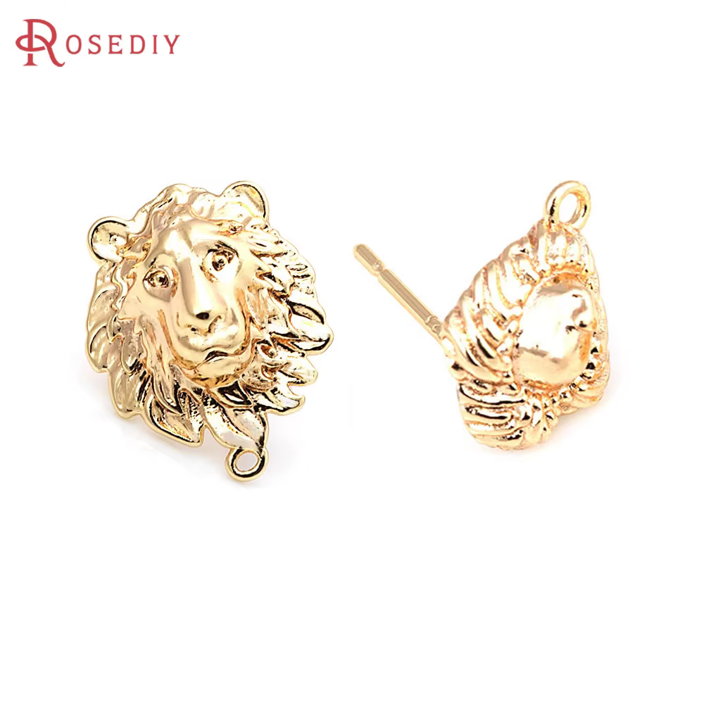Boucles d'oreilles tête de Lion en laiton couleur or 18 carats