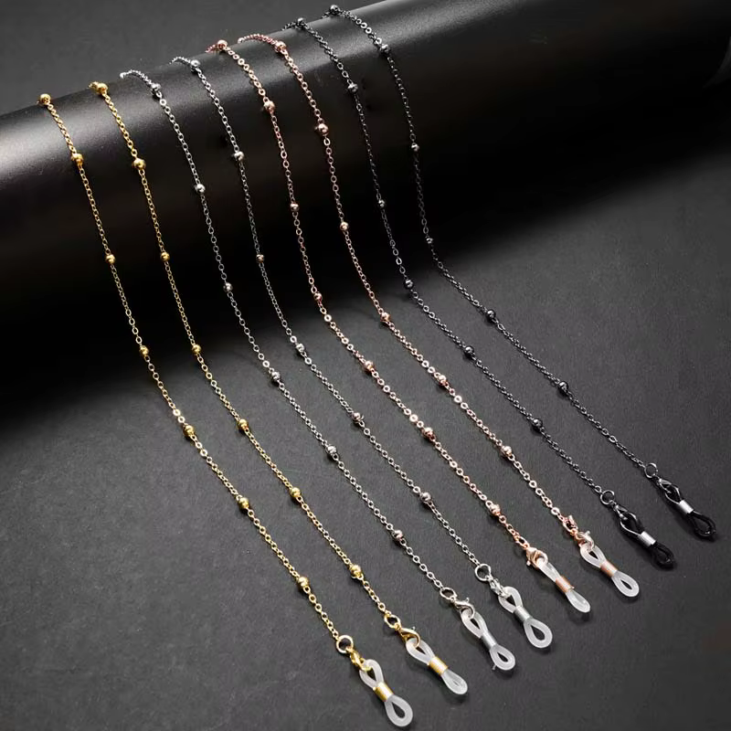 Chaîne de lunettes en perles métalliques simples pour femmes et hommes, perles d'été faites à la main, masque, lunettes de soleil, lanière, chaîne, bijoux, vente en gros