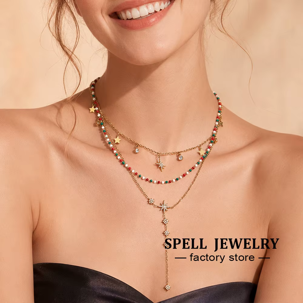 Collier étoile du Nord en acier inoxydable 316L plaqué or 18 carats avec zircon