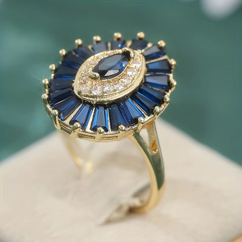 Bague ovale pour femme en zircon bleu incrusté