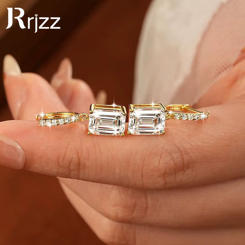 Rrjzz Boucles d'oreilles pendantes en moissanite taille émeraude 7x9mm