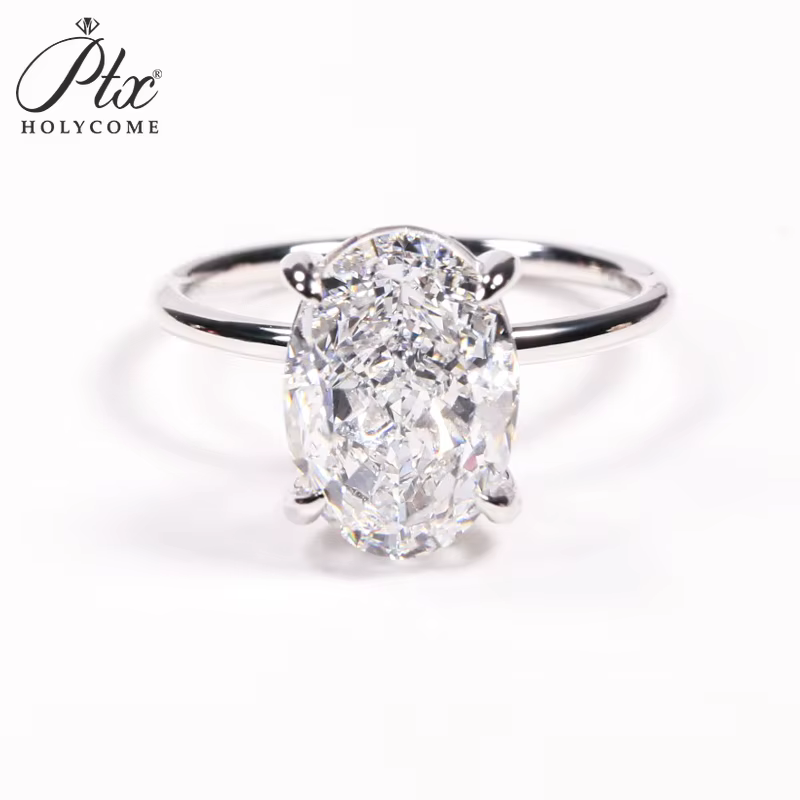 Bague Moissanite 1-3CT ovale glace pilée S92518K 14K 10K or jaune pour femmes D VVS1
