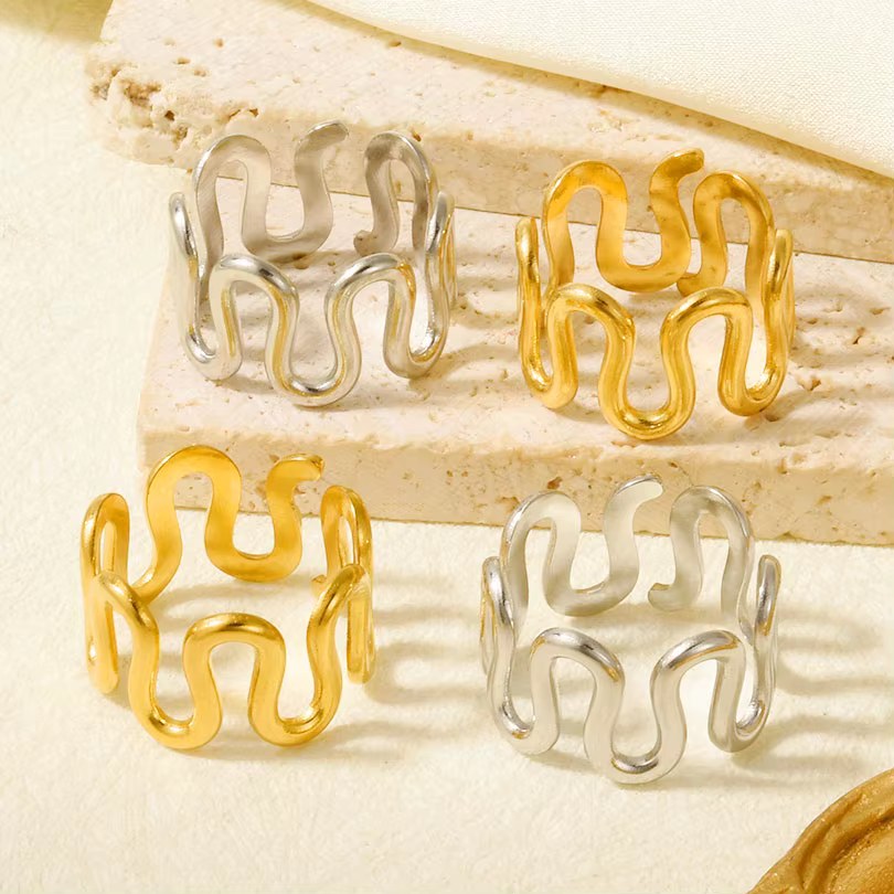 Bague ouverte réglable en acier inoxydable pour hommes et femmes