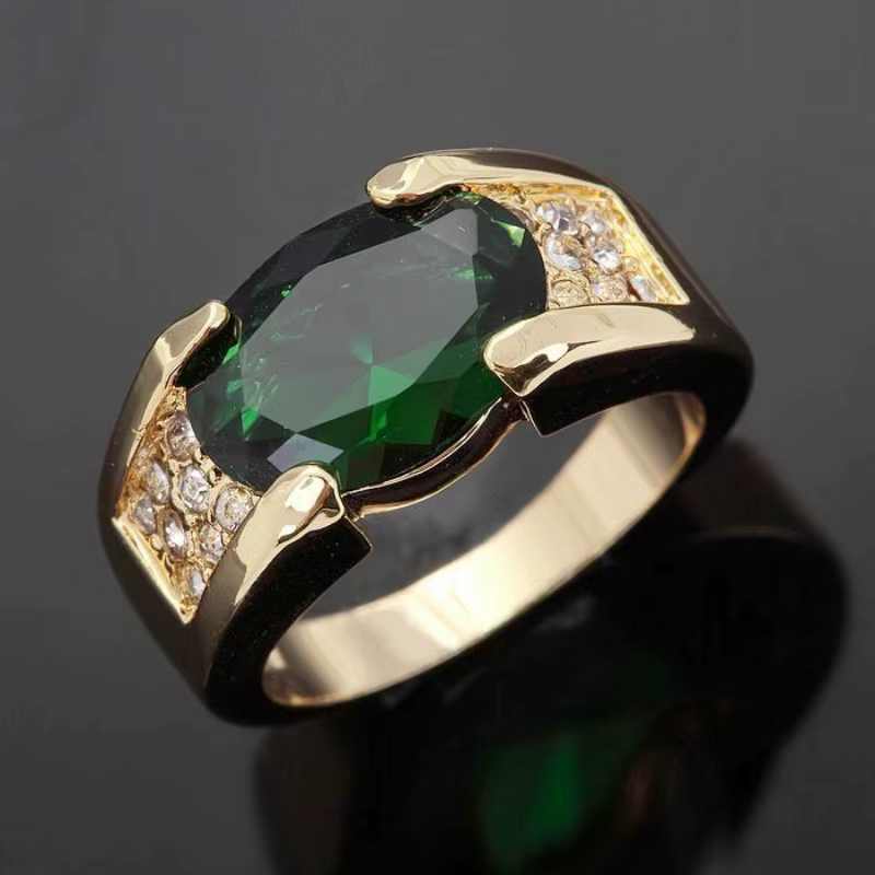 Bague émeraude de laboratoire en or 10 carats pour hommes
