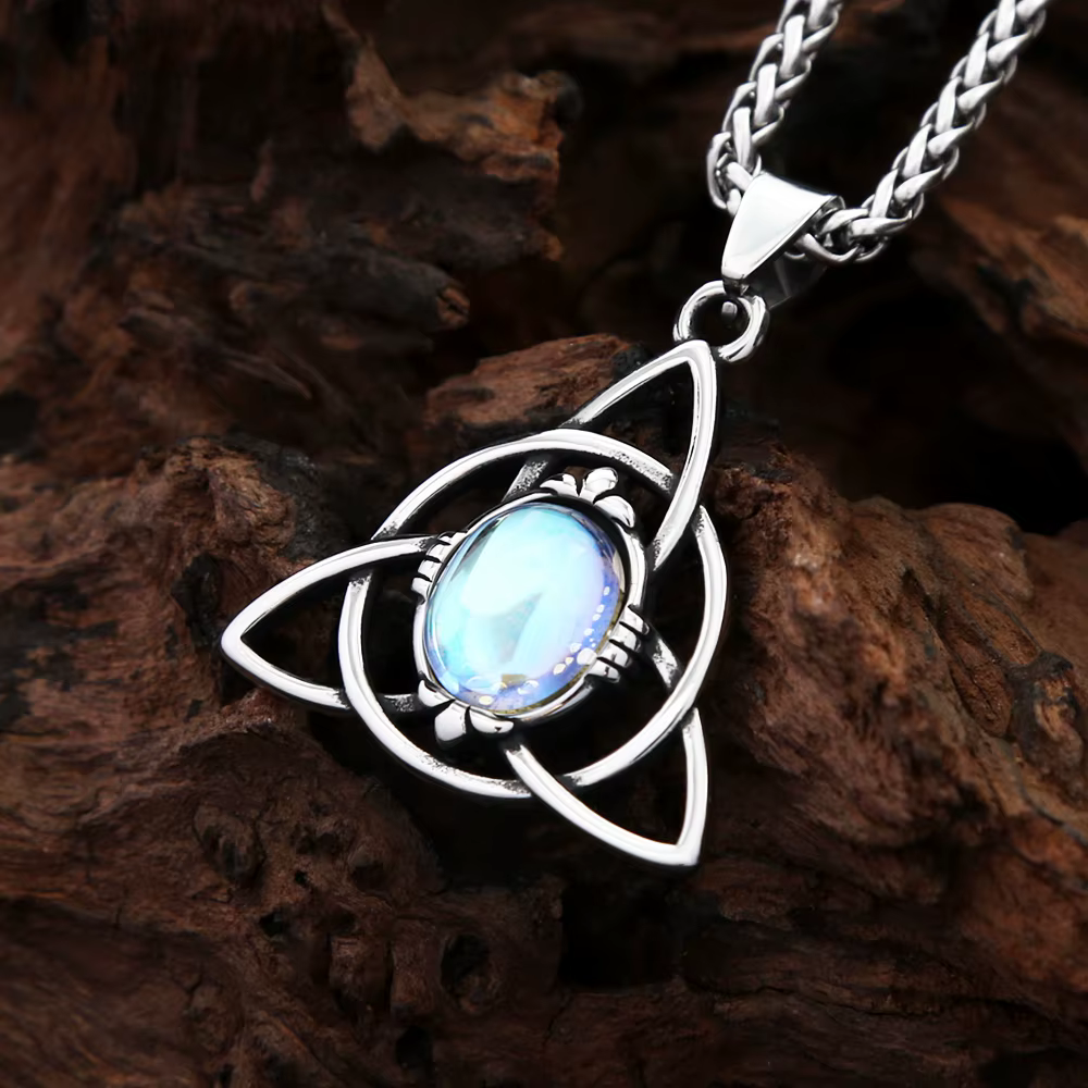 Nouveau pendentif Vintage Vikings trinité noeud avec opale colliers pour femmes hommes nordique Odin amulette collier bijoux cadeaux en gros