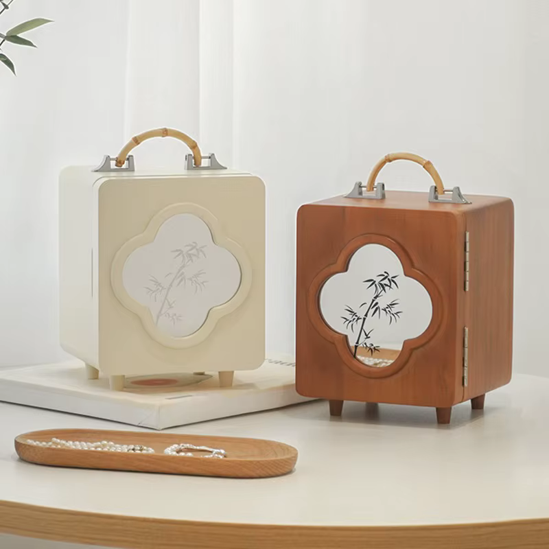 Boîte à bijoux multicouche en bois massif | Rangement divisé pour colliers