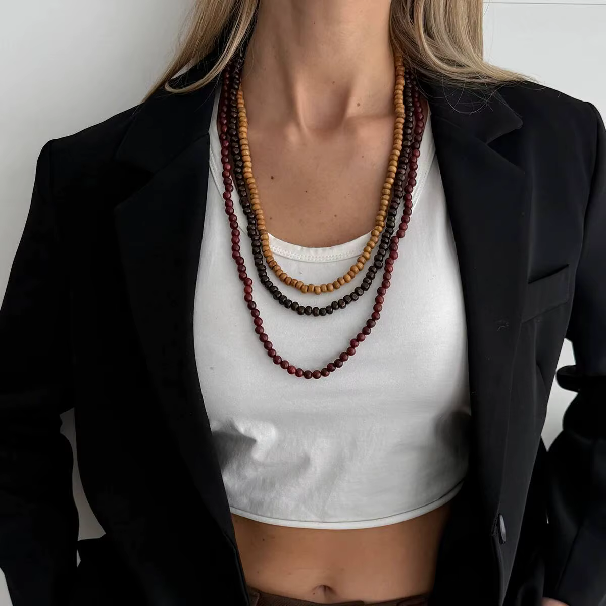 Salircon ​ Collier ras du cou bohémien multicouche en perles de bois pour femmes