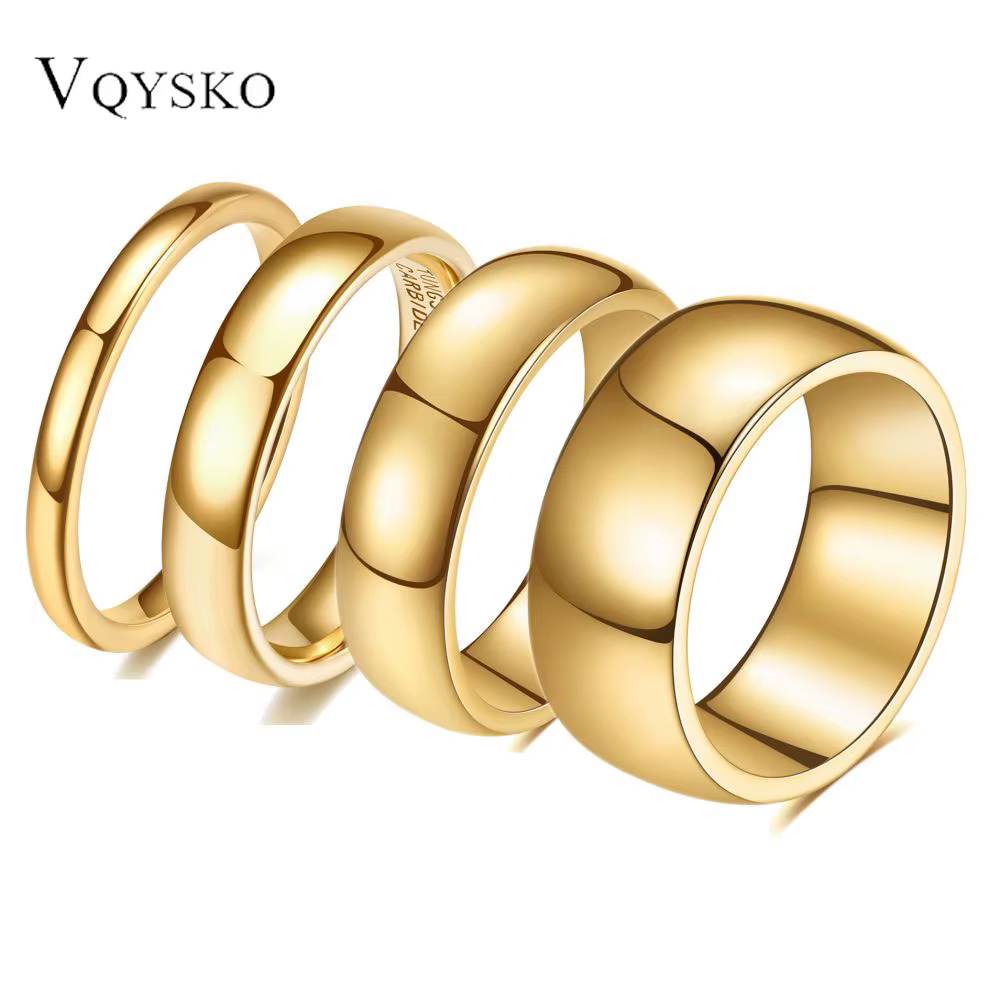 VQYSKO Vintage bague en tungstène pour hommes lisse plaine Couple anneaux Style Punk mode