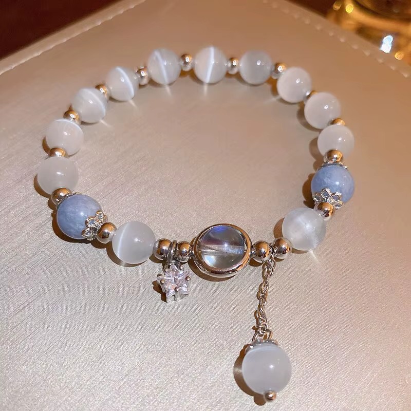 Bracelet en pierre opale de couleur bleu violet pour femmes