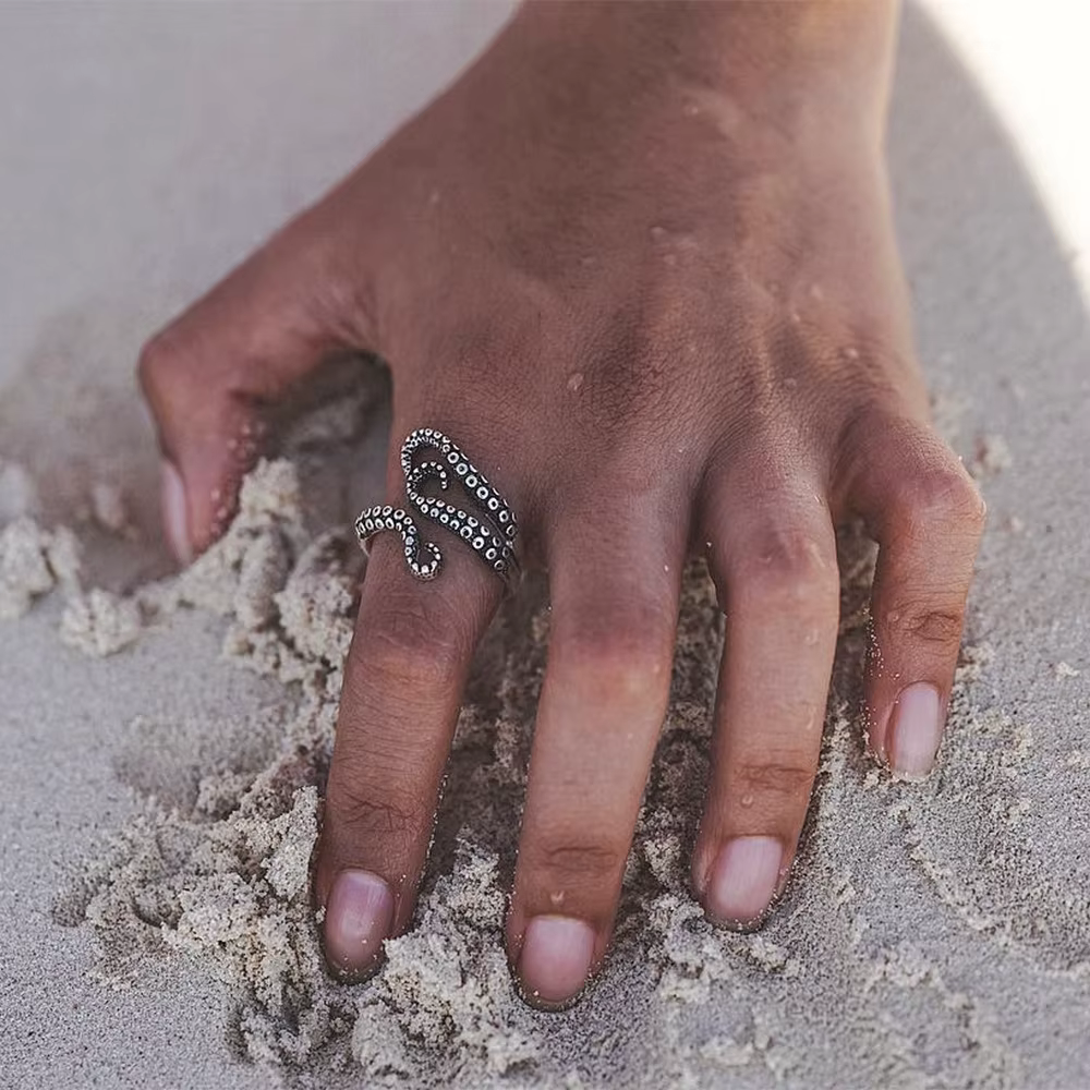 Bague tentacules de poulpe rétro pour hommes