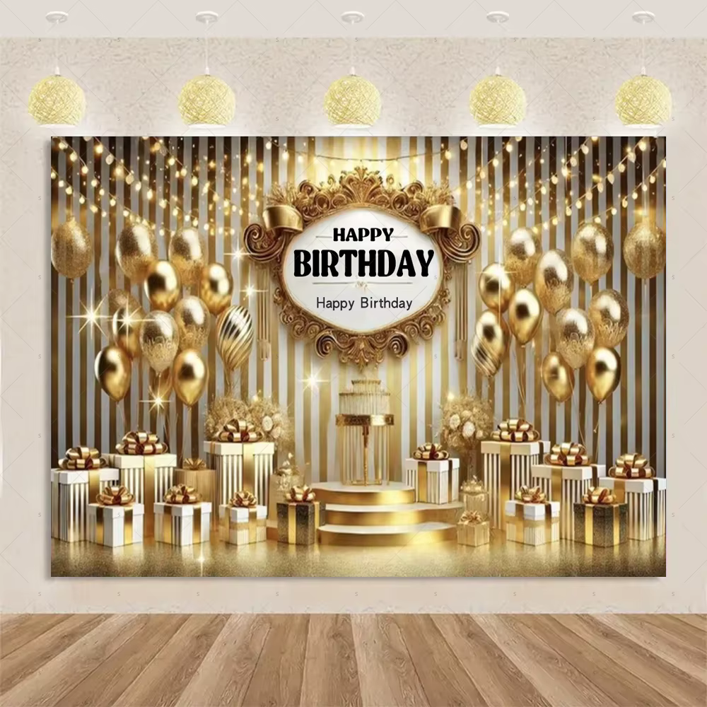 Décoration de fête d'anniversaire sur le thème de luxe doré