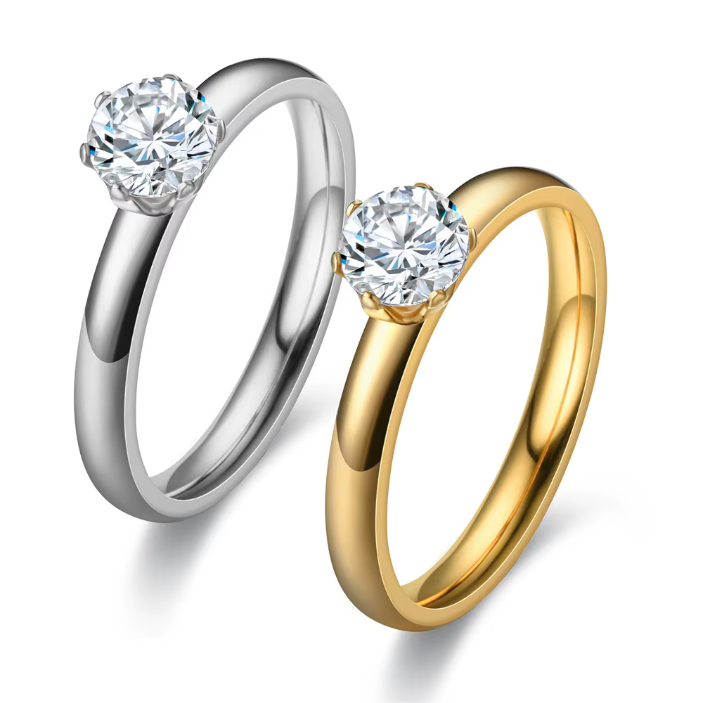 Bagues serties de diamants en acier inoxydable pour hommes et femmes