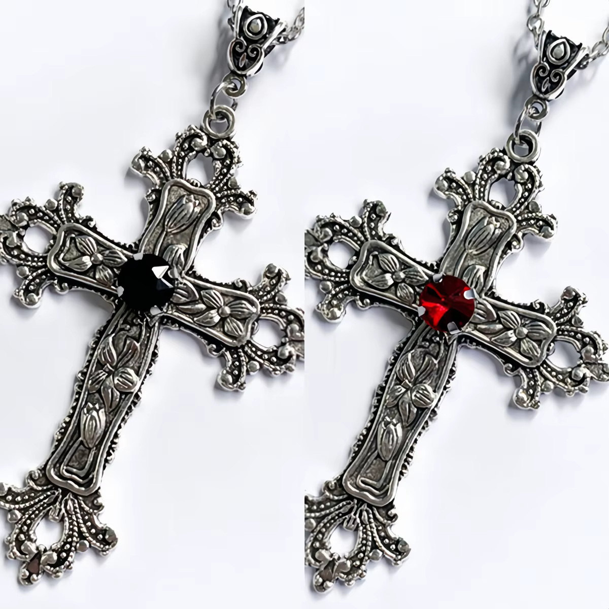 Y2K Punk cristal grande croix pendentif colliers pour femmes hommes gothique irrégulière