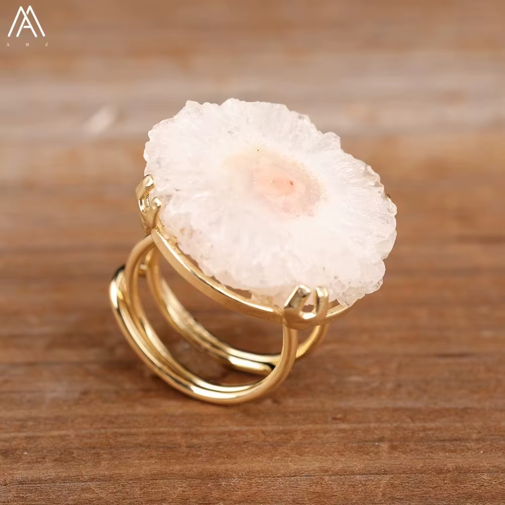 Bague en or et cristal de Quartz blanc naturel
