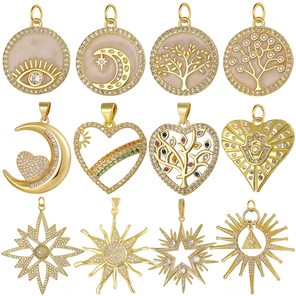 Juya 18K véritable plaqué or nouveau CreativeTree Of Life mauvais œil lune étoile Hamsa amour coeur breloques pour bricolage pendentif fabrication de bijoux
