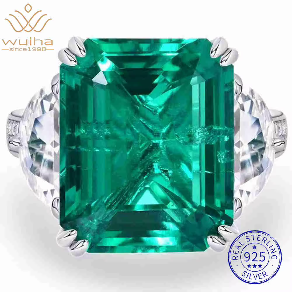 WUIHA 925 argent Sterling 13*16 MM saphir émeraude rubis diamants à haute teneur en carbone pierres précieuses bague de fiançailles de mariage bijoux fins