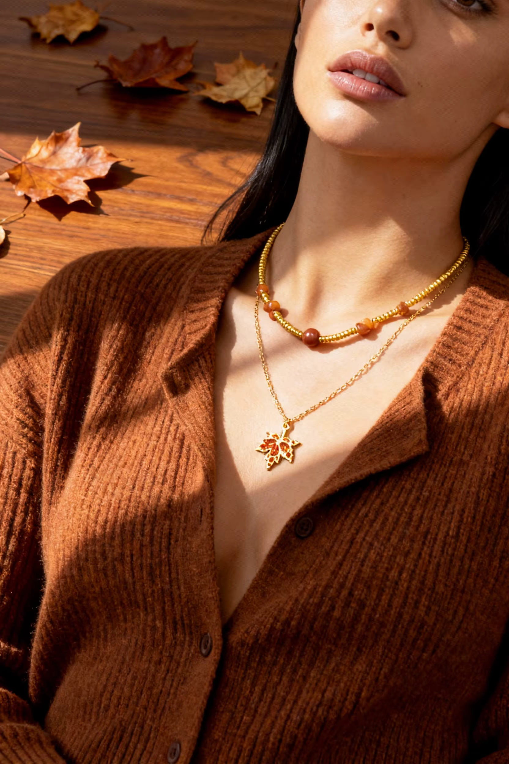 Maillard – ensemble de colliers superposés en strass feuille d'érable pour femmes