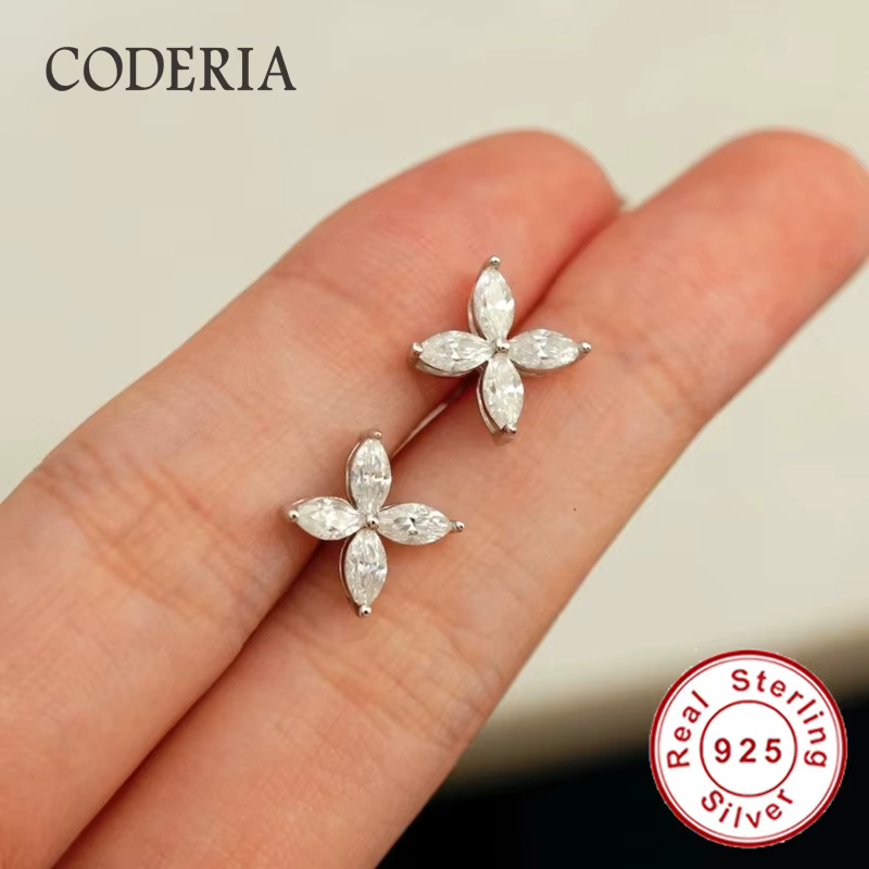 Boucles d'oreilles en moissanite taille marquise plaquées or blanc 18 carats pour femme