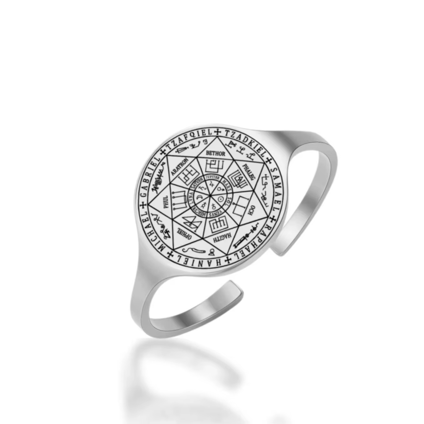 Bague ajustable en acier inoxydable avec sceau des sept archanges, talisman de protection divine de Salomon, amulette pour femme