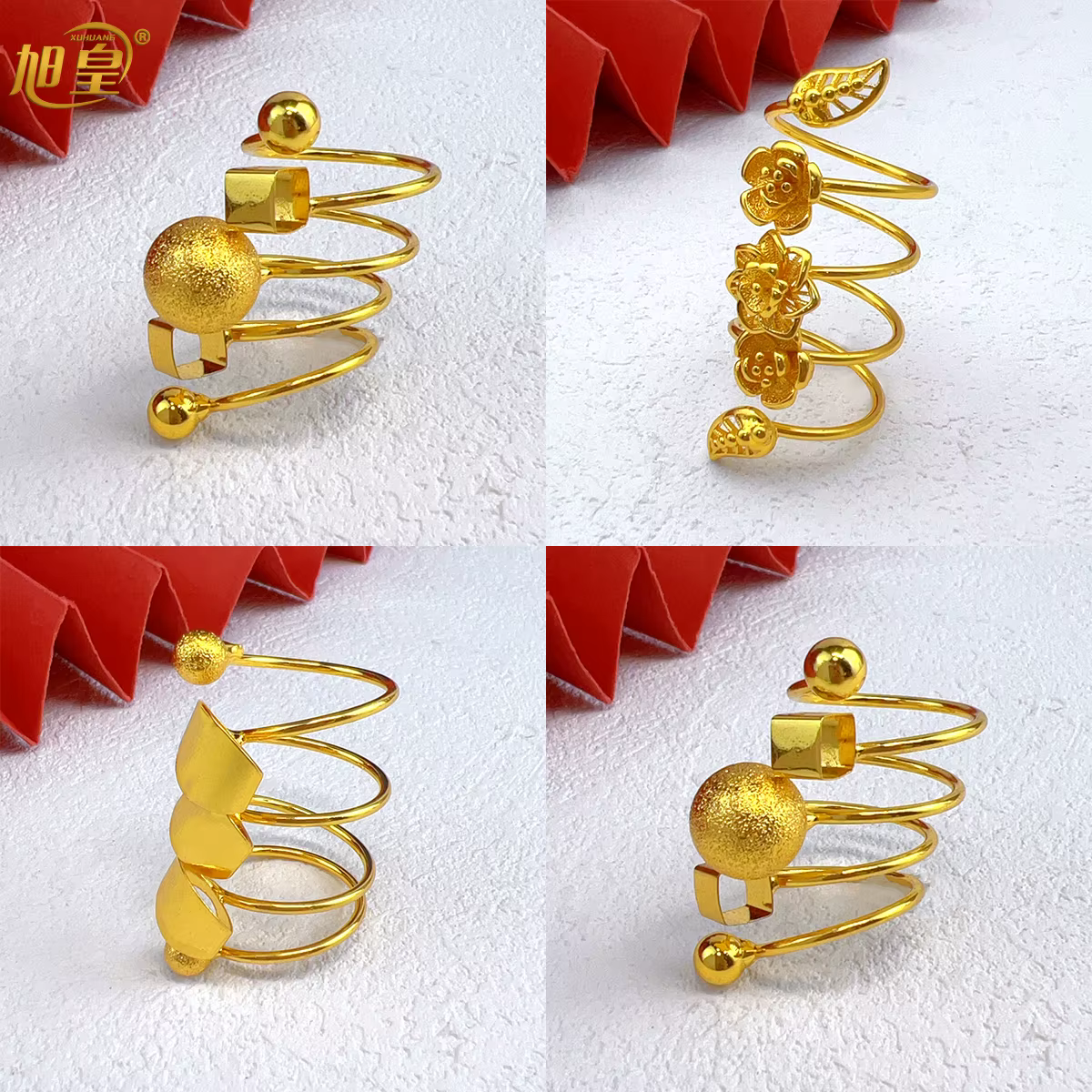 Bague spirale brésilienne femmes plaqué or 24K mariée de mariage arabe éthiopien dubaï gros bijoux nigérians marocain redimensionnable