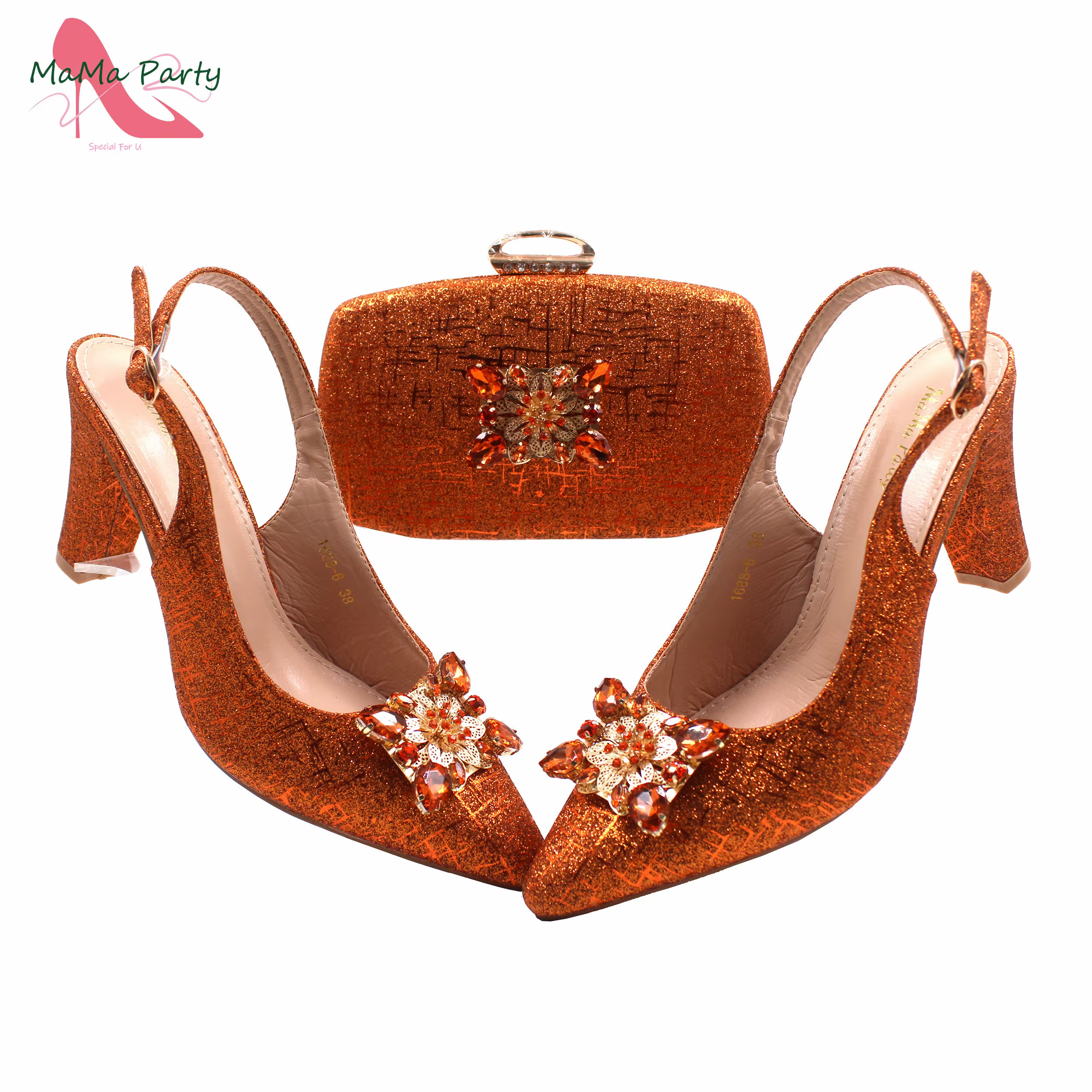 Ensemble de Chaussures et Sacs de Design poumons Orange, Escarpins à Talons Confortables et Pointus pour ixde Mariage
