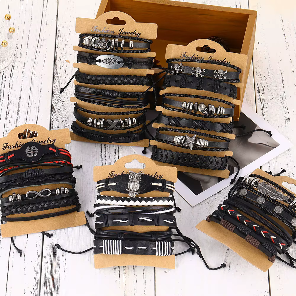 Bracelet Viking en cuir tissé pour hommes