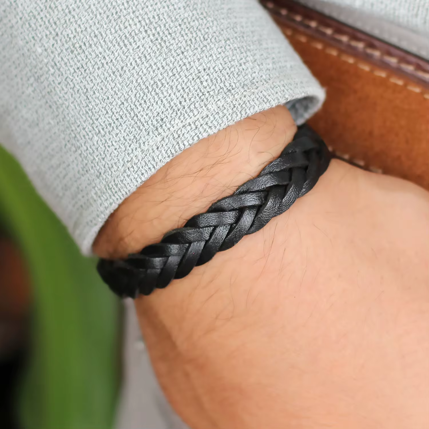 Bracelet en cuir tressé noir