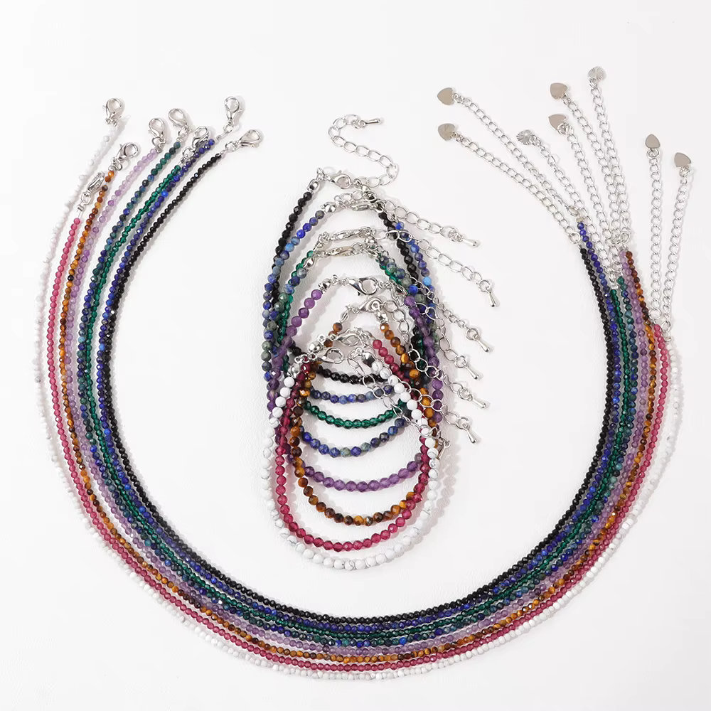 Ensemble collier et bracelet de pierres précieuses pour femmes et filles