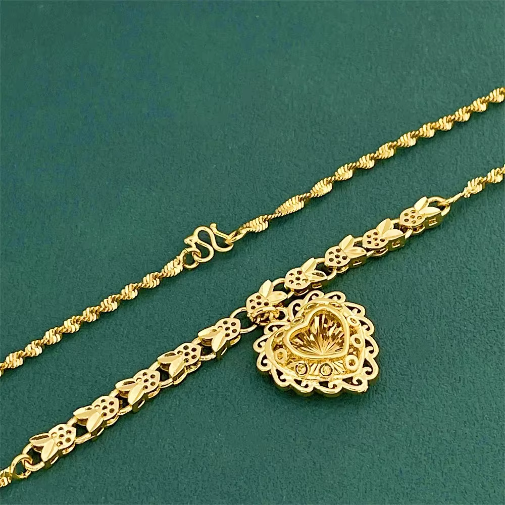 Collier de luxe avec pendentif en forme de cœur d'amour plaqué or en argent Sterling 925