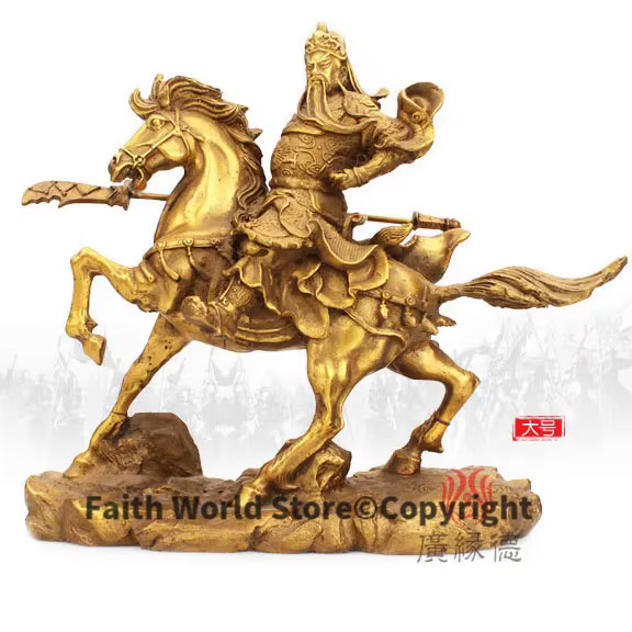 Statue de Dieu Martial de la Richesse Guan Gong Guandi en Laiton