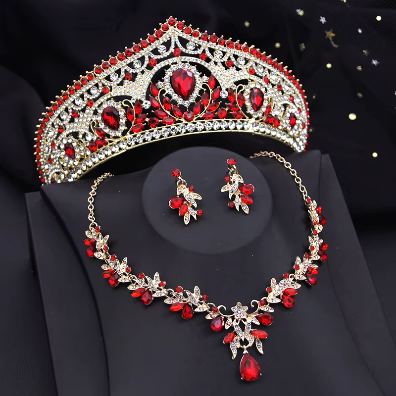 Ensemble de bijoux couronne de mariée de luxe pour femmes