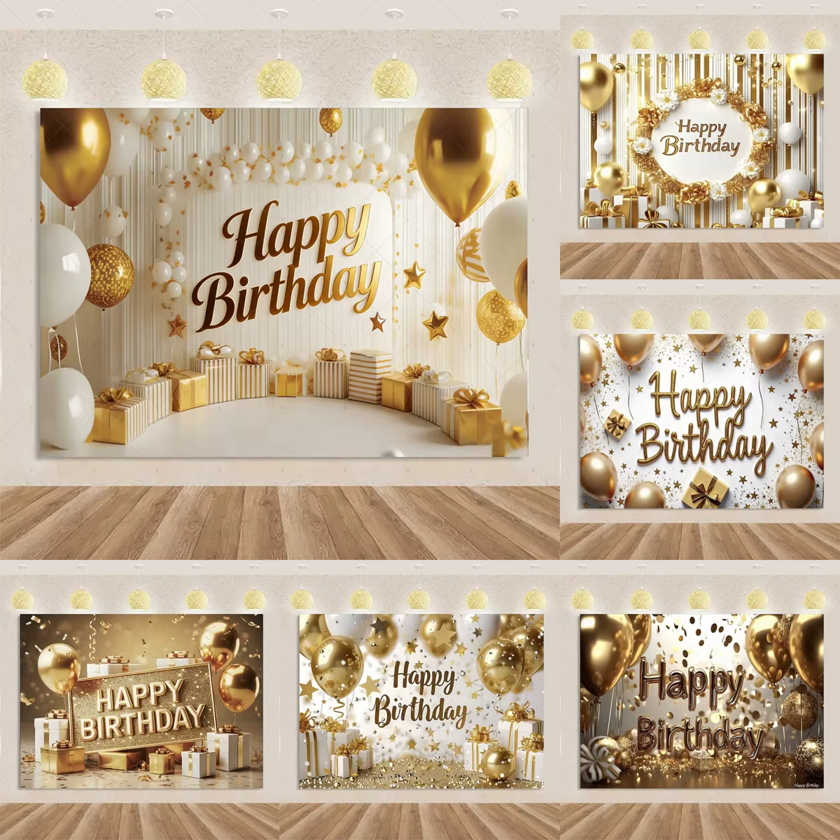 Décoration de fête d'anniversaire sur le thème de luxe doré