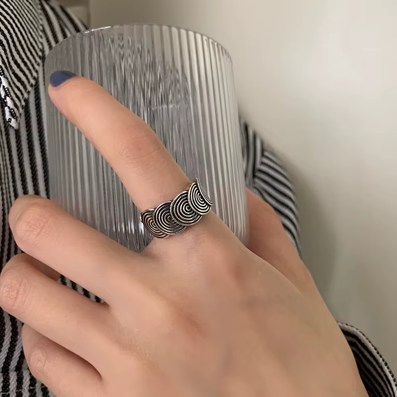 Bagues en argent Sterling 925 pour femmes, Vintage, fait à la main, réglable, rétro, cercle, Bracelet à la mode, Bijoux féminins, cadeau