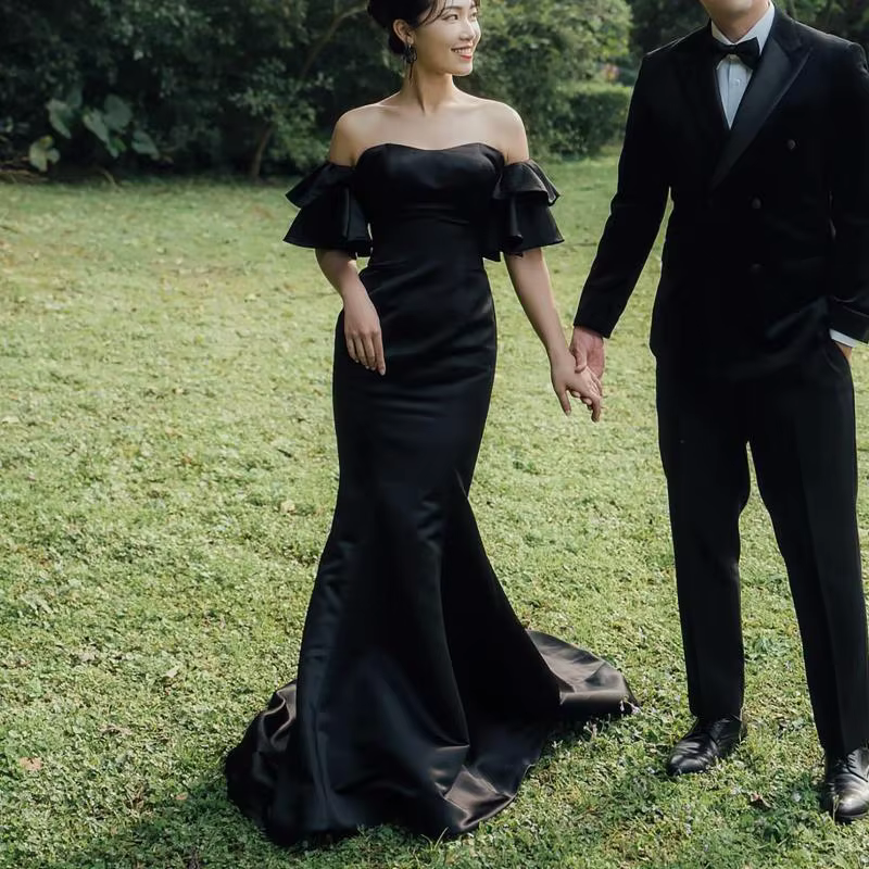Robe de Mariée Sirène Élégante en Satin avec Petit Train