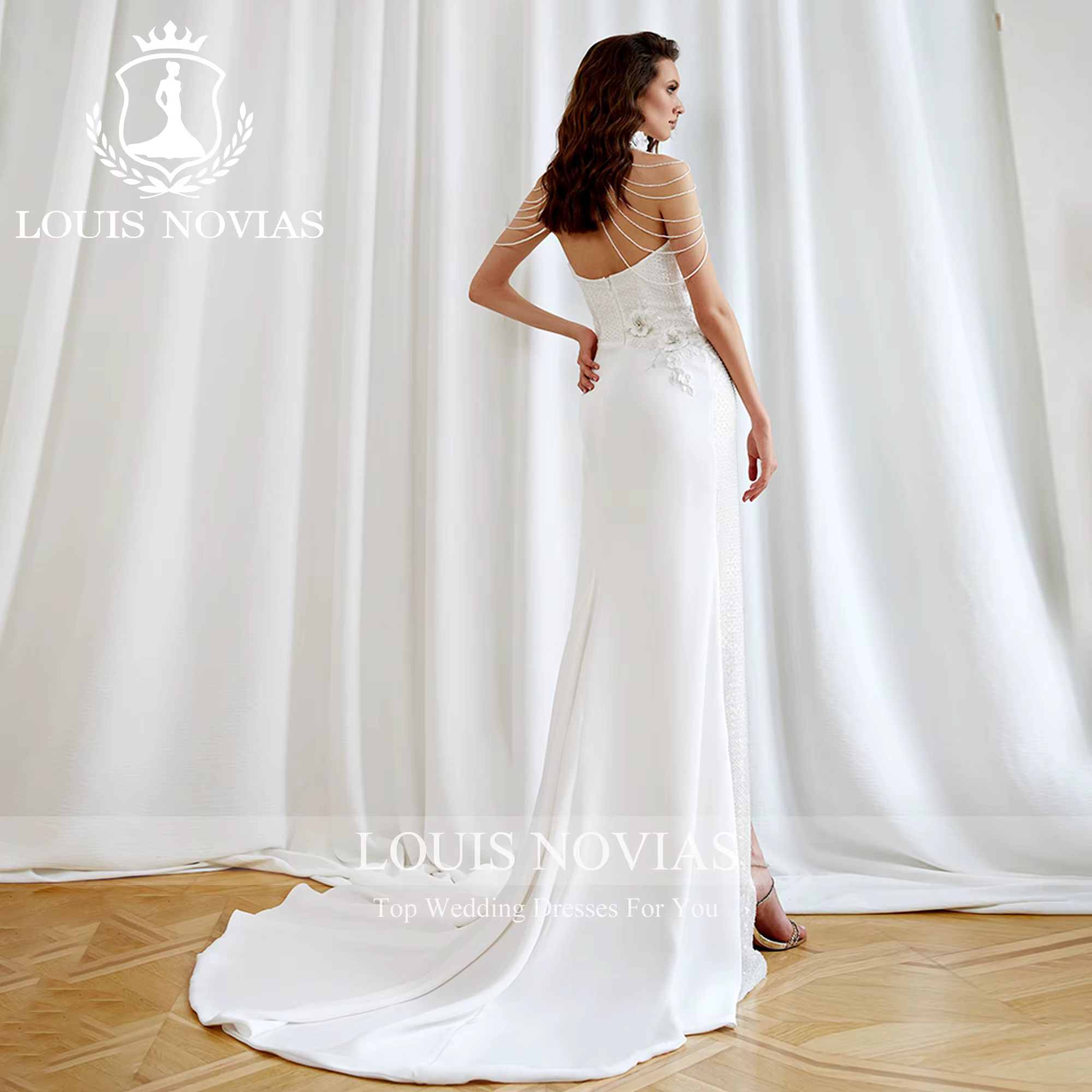 LOUIS NOVIAS robe De mariée sirène gracieuse chérie scintillante Tulle personnalisé cuisse fendue