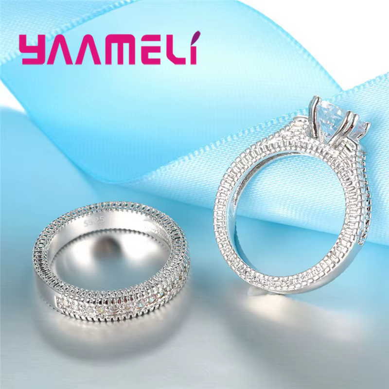 Ensemble de bagues de fiançailles classiques en argent Sterling 925