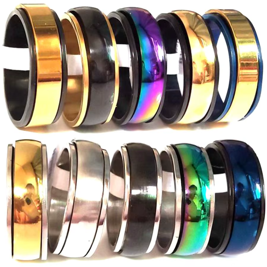 Bague rotative en acier inoxydable pour hommes et femmes
