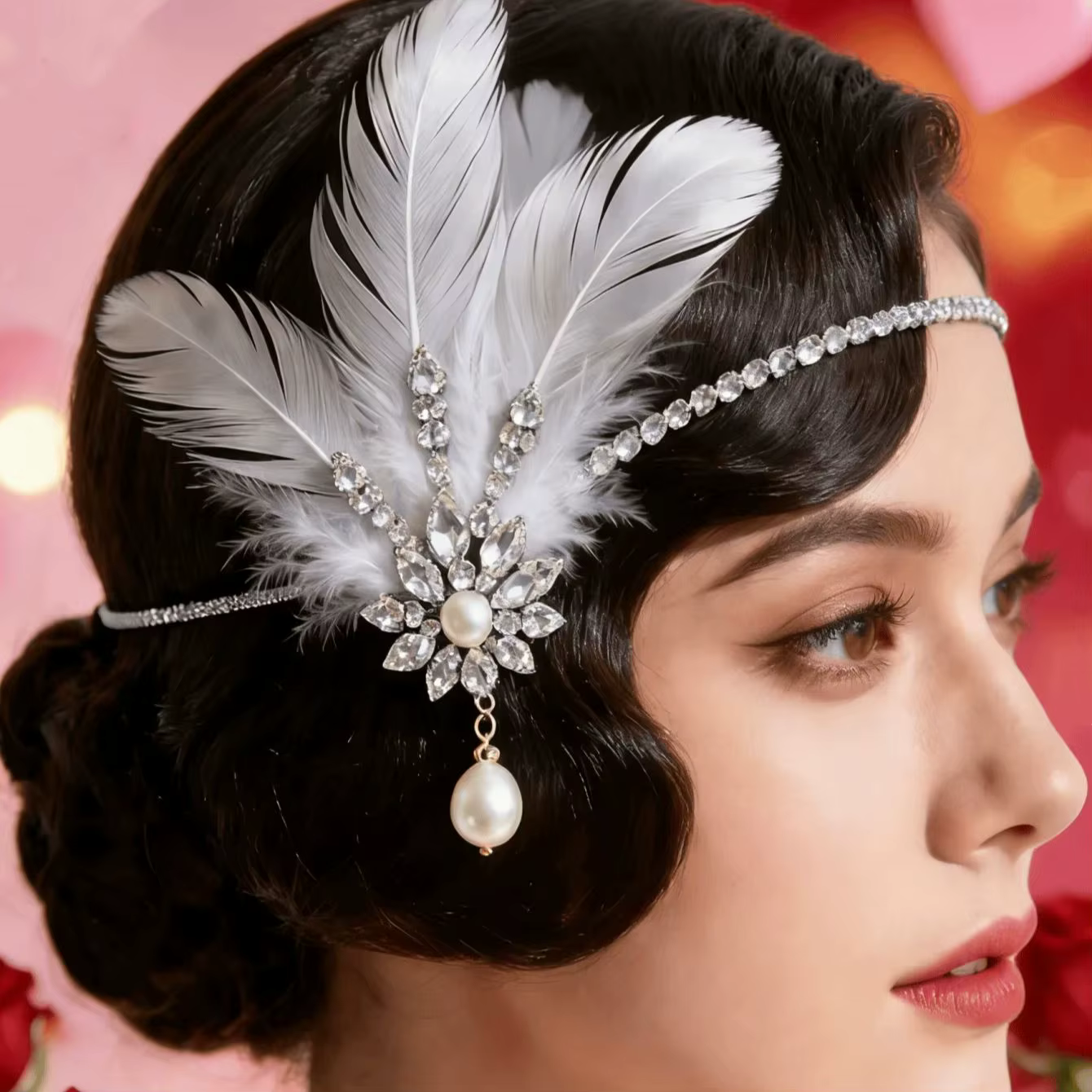 Chaîne de cheveux à plumes de style Gatsby