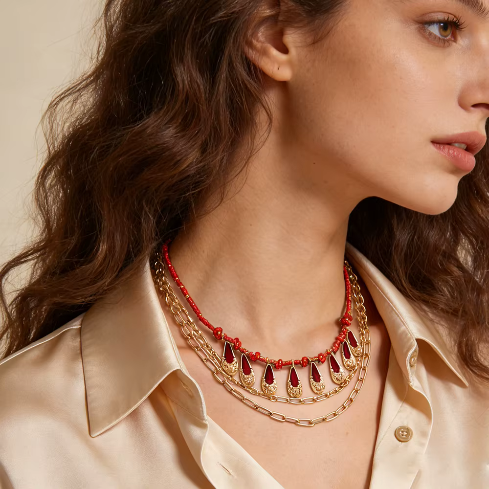 Collier (vert/rouge) Bijou audacieux parfait pour les brunchs