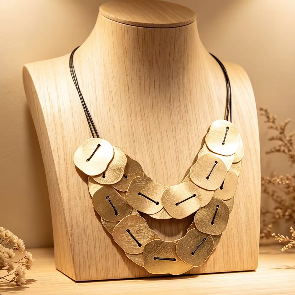 Collier artisanal contemporain en or avec disque
