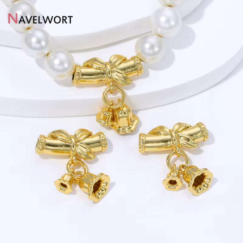 Perles de suspension en laiton plaqué or 18 carats avec breloque clochette, attaches pour bijoux pour la fabrication de colliers et bracelets DIY, fournitures et composants