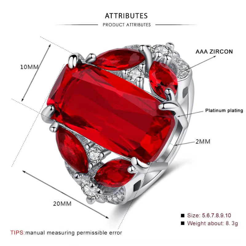 Magnifique bague de fiançailles rubis en argent 925 avec incrustation de diamants