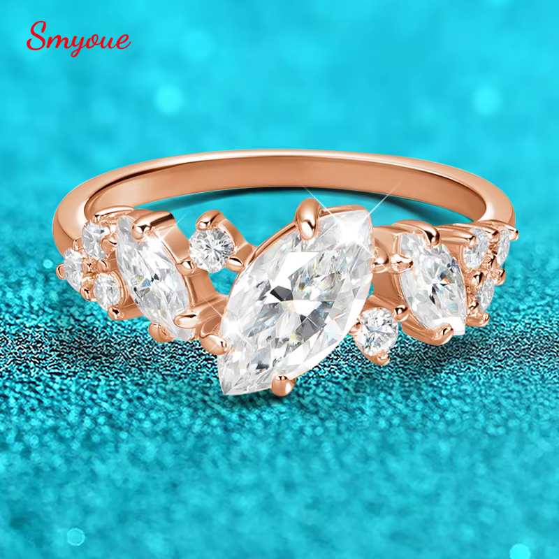 Smyoue 1.84cttw Marquise coupe Moissanite bague de mariage pour les femmes de luxe qualité en argent Sterling 925 laboratoire diamant bande certifiée