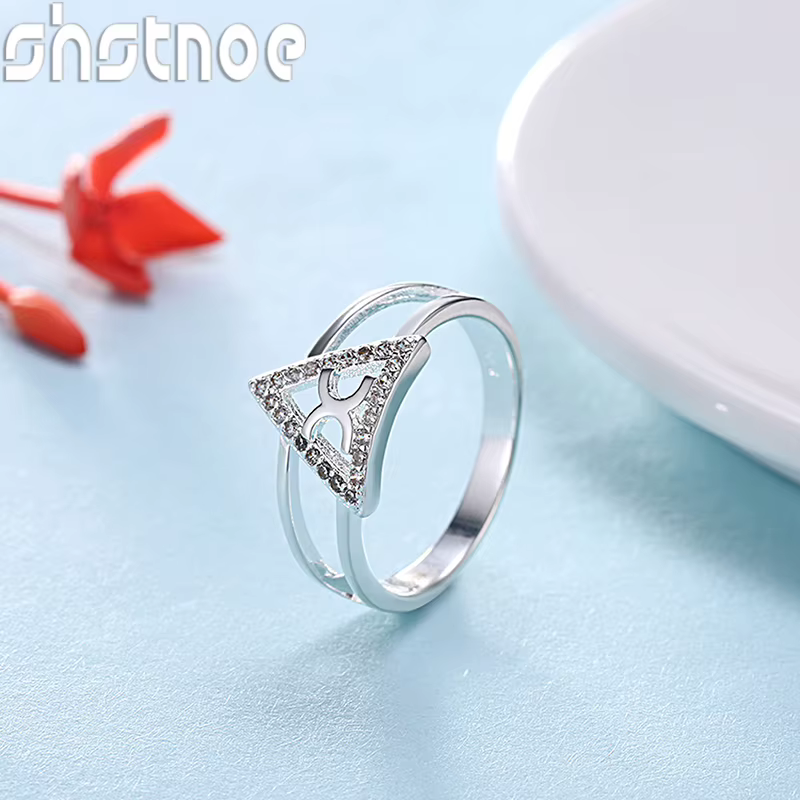 Bague triangulaire en argent Sterling 925 de haute qualité pour femmes