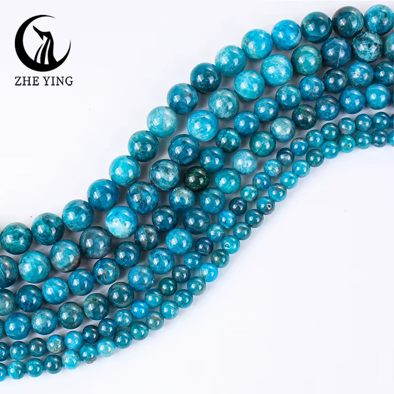 Perles en pierre d'apatite naturelle de 6, 8 et 10 mm, qualité AAA, rondes, lisses, bleues, pour la fabrication de bracelets, colliers et boucles d'oreilles.