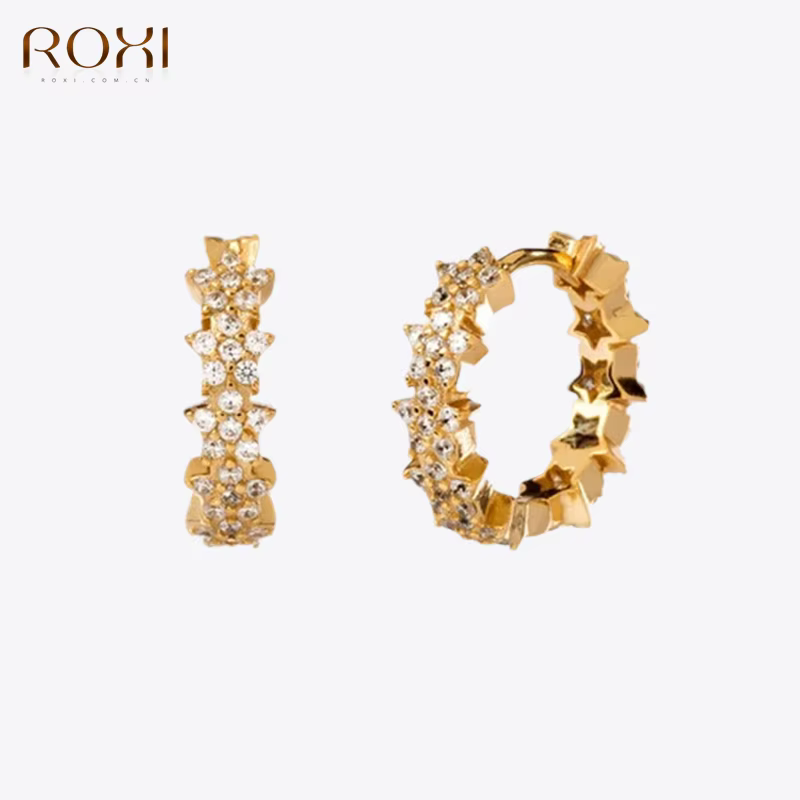 ROXI cinq étoiles luxe rangée zircon boucles d'oreilles pour femmes 925 en argent Sterling boucle d'oreille brillant