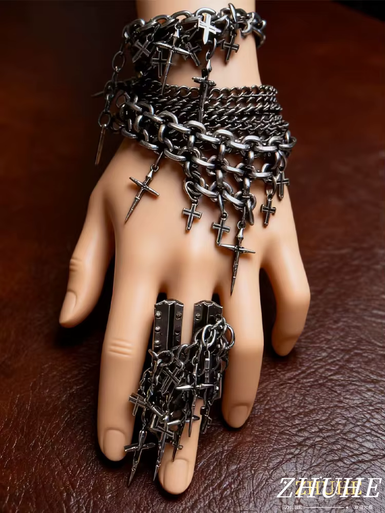 Bague pendante multi-croix Punk Rock