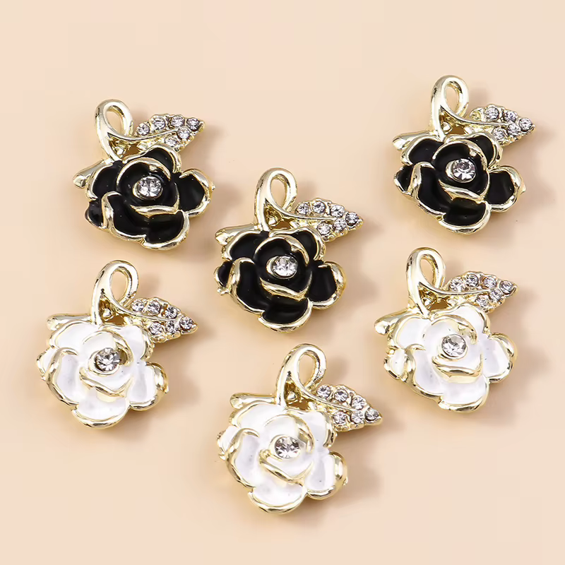 Leslie – breloques en forme de rose en cristal de couleur or