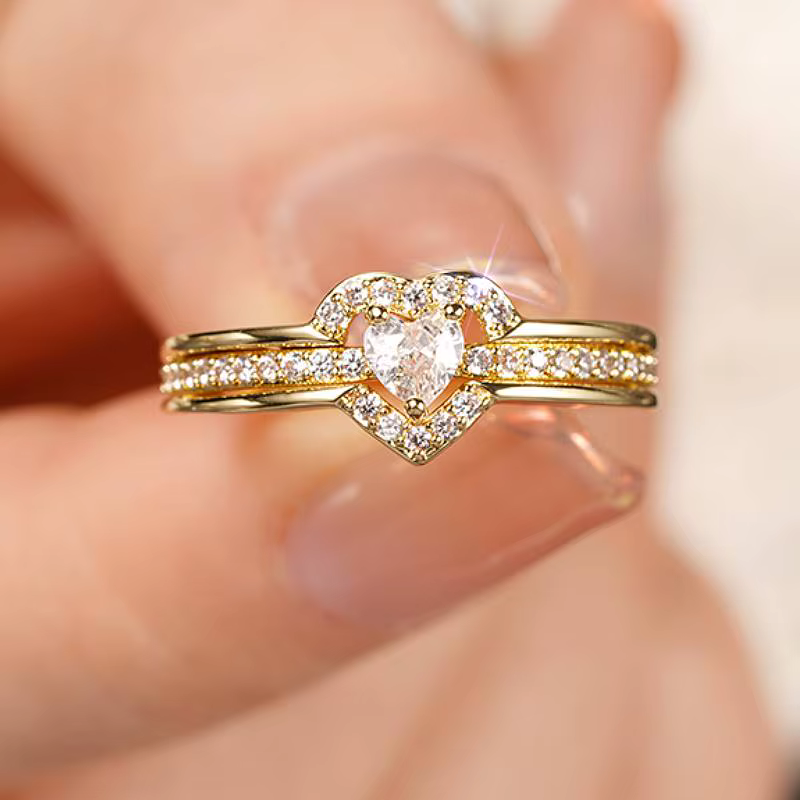 Bague pour femme Huitan en forme de cœur romantique pour accessoires de mariage et d'anniversaire