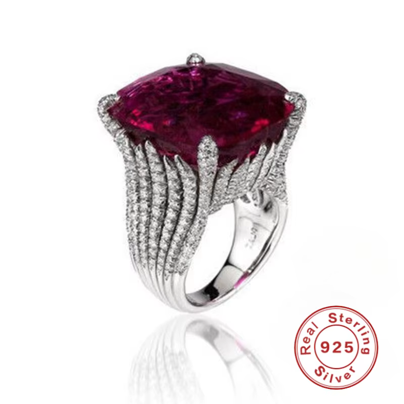 Bague classique de luxe en argent Sterling 925 massif
